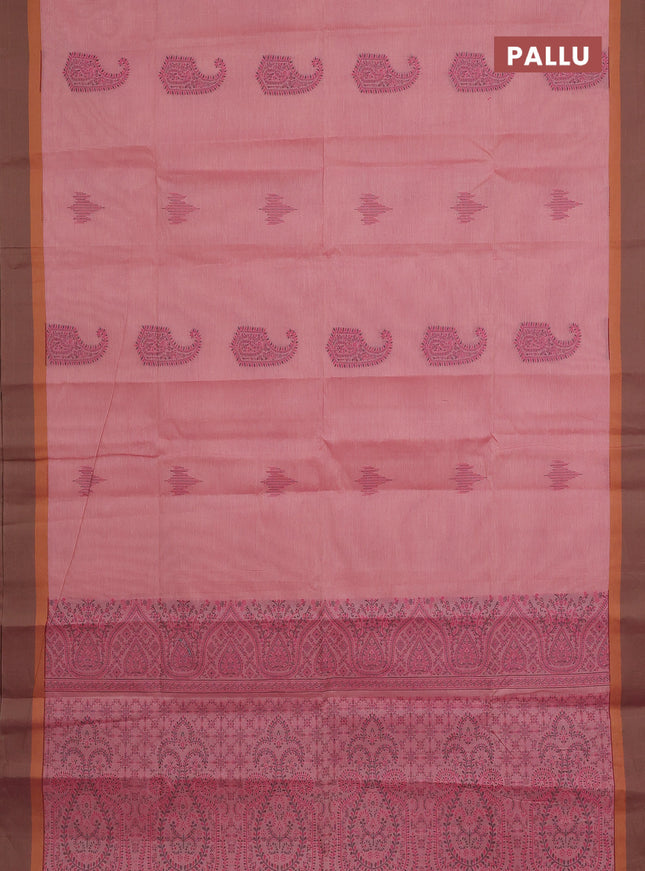 Nithyam cotton saree pastel peach shade with thread woven buttas and simple border