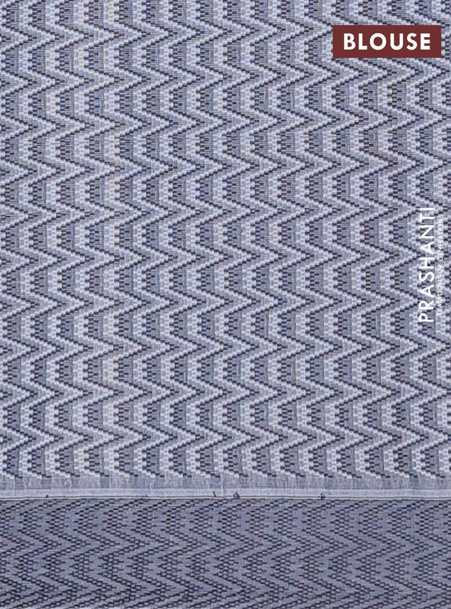 Nithyam cotton saree pastel green and grey with allover stripe & ikat thread buttas and thread woven border