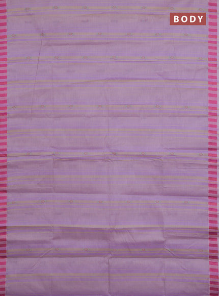 Nithyam cotton saree lavender shade and sandal with allover stripe & ikat thread buttas and thread woven border