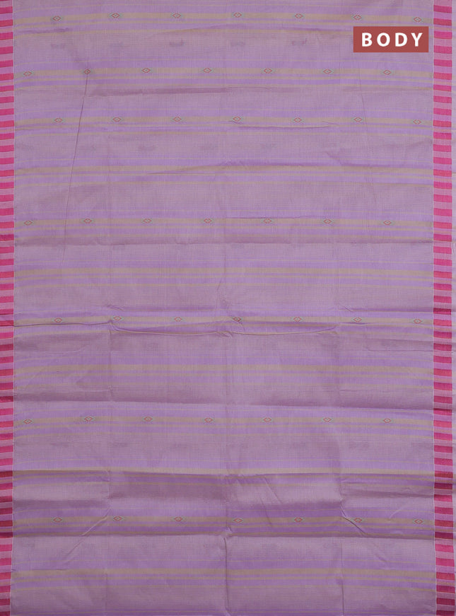 Nithyam cotton saree lavender shade and sandal with allover stripe & ikat thread buttas and thread woven border