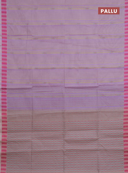 Nithyam cotton saree lavender shade and sandal with allover stripe & ikat thread buttas and thread woven border