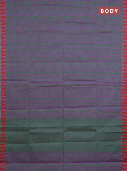 Nithyam cotton saree purple and green shade with allover stripe & ikat thread buttas and thread woven border