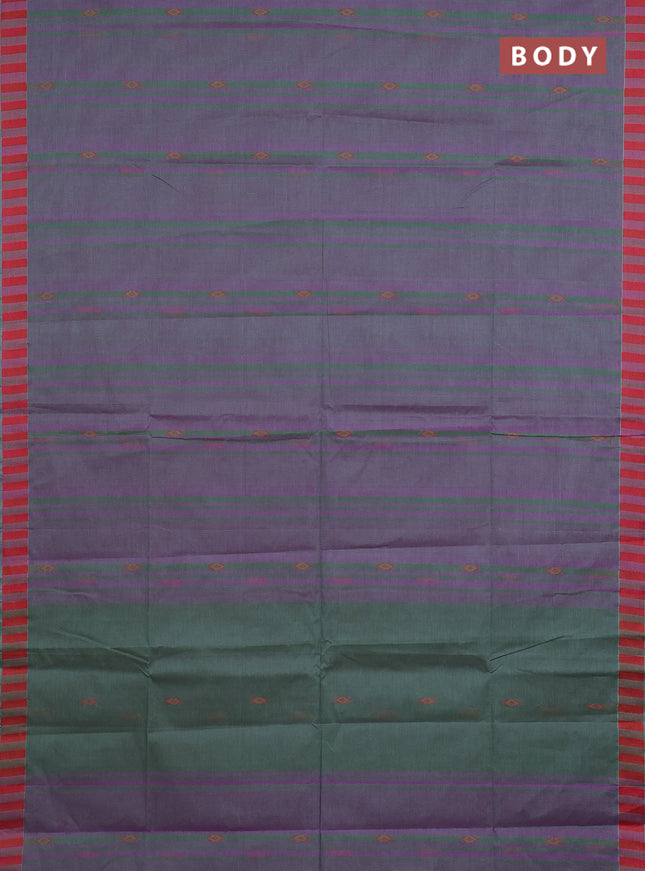 Nithyam cotton saree purple and green shade with allover stripe & ikat thread buttas and thread woven border