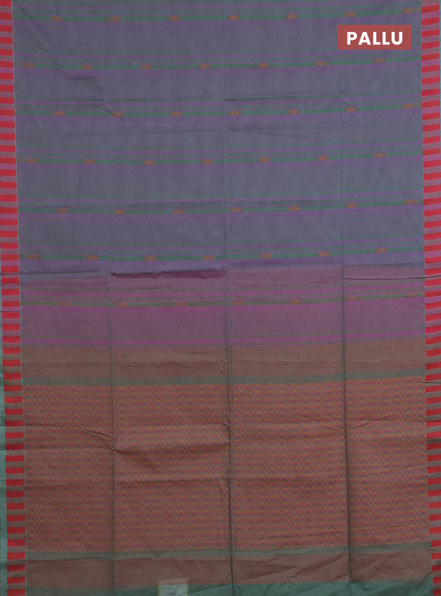 Nithyam cotton saree purple and green shade with allover stripe & ikat thread buttas and thread woven border