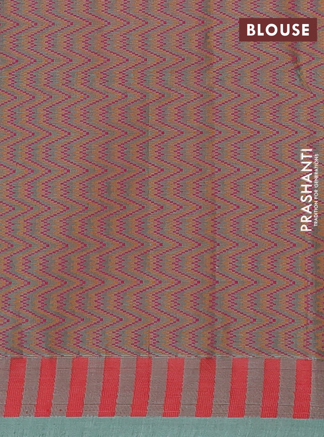 Nithyam cotton saree purple and green shade with allover stripe & ikat thread buttas and thread woven border