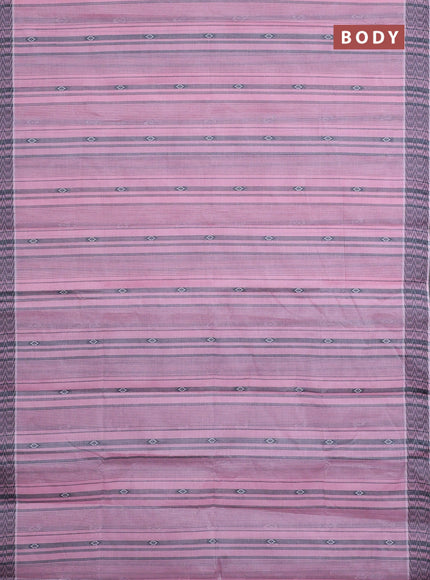 Nithyam cotton saree light pink and grey with allover stripe & ikat thread buttas and thread woven border