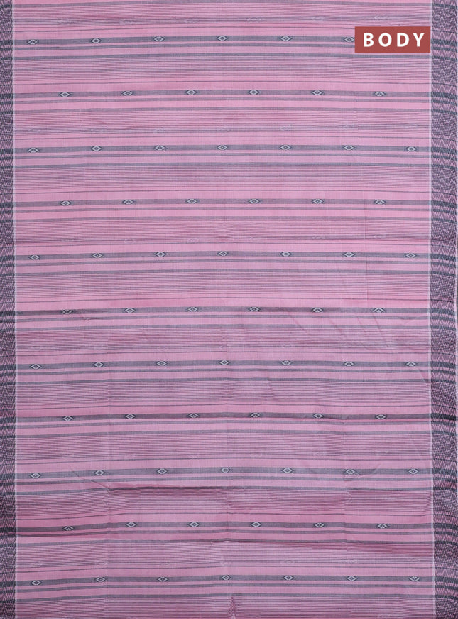 Nithyam cotton saree light pink and grey with allover stripe & ikat thread buttas and thread woven border