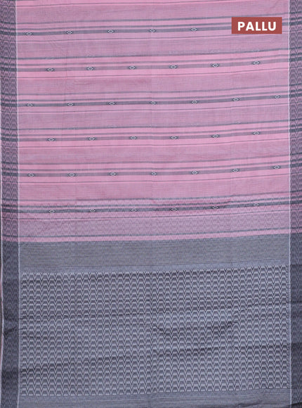 Nithyam cotton saree light pink and grey with allover stripe & ikat thread buttas and thread woven border