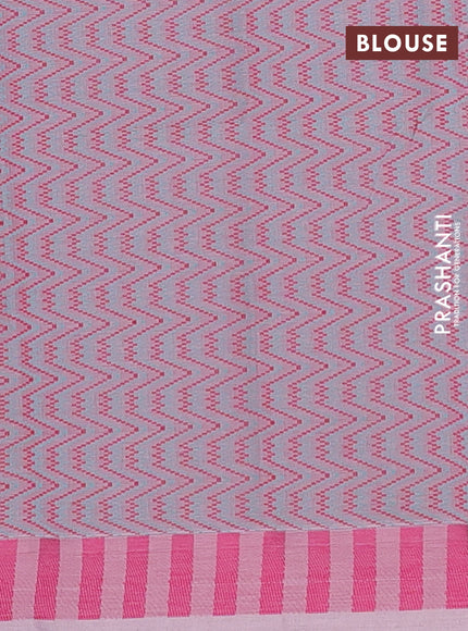 Nithyam cotton saree green and pastel pink with allover stripe & ikat thread buttas and thread woven border