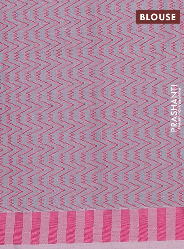 Nithyam cotton saree green and pastel pink with allover stripe & ikat thread buttas and thread woven border