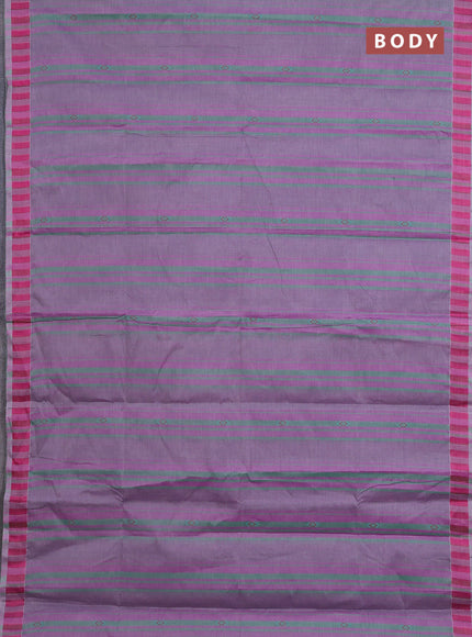 Nithyam cotton saree purple and green with allover stripe & ikat thread buttas and thread woven border