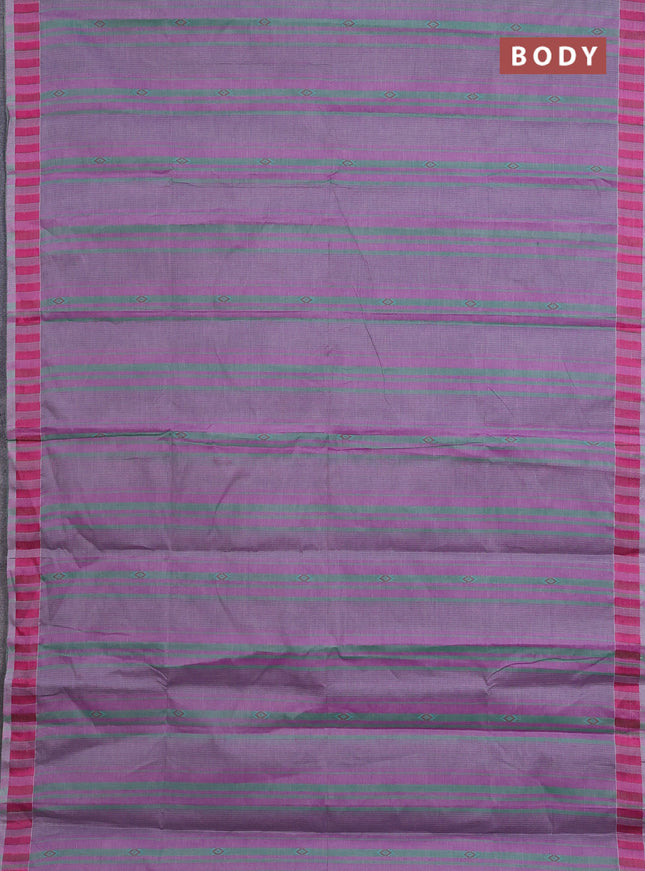 Nithyam cotton saree purple and green with allover stripe & ikat thread buttas and thread woven border