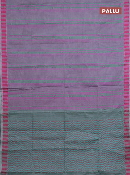 Nithyam cotton saree purple and green with allover stripe & ikat thread buttas and thread woven border