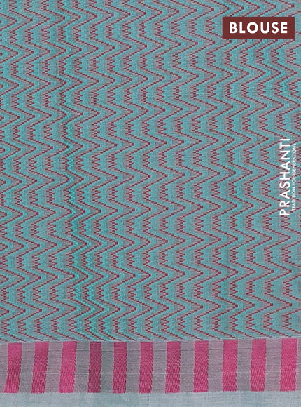 Nithyam cotton saree purple and green with allover stripe & ikat thread buttas and thread woven border