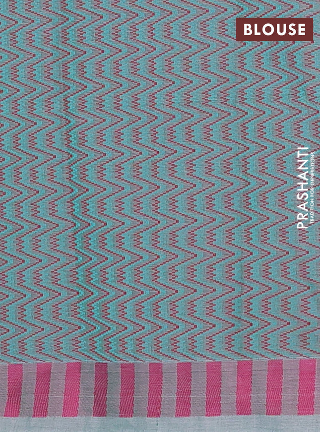 Nithyam cotton saree purple and green with allover stripe & ikat thread buttas and thread woven border