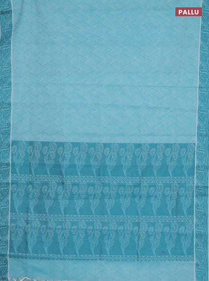 Coimbatore cotton saree teal blue with allover self emboss and thread woven border