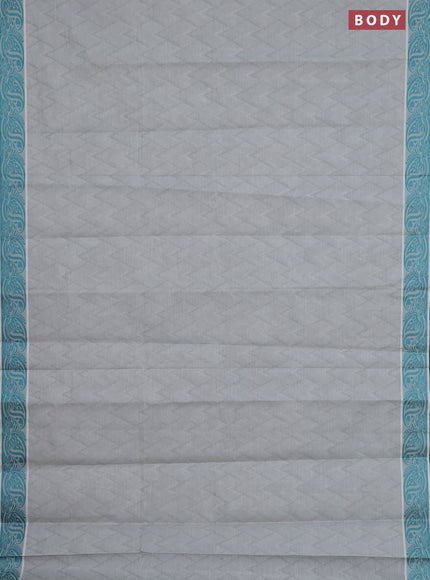 Coimbatore cotton saree grey and teal green with allover self emboss and thread woven border