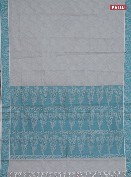 Coimbatore cotton saree grey and teal green with allover self emboss and thread woven border