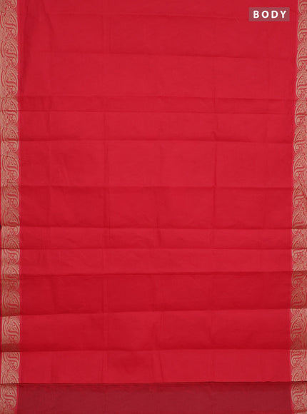 Coimbatore cotton saree red with allover self emboss and thread woven border