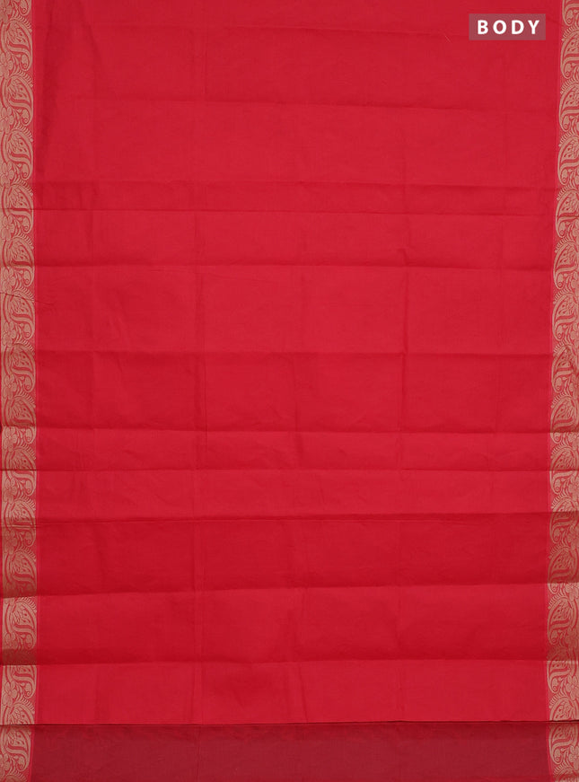 Coimbatore cotton saree red with allover self emboss and thread woven border