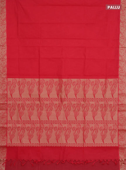 Coimbatore cotton saree red with allover self emboss and thread woven border