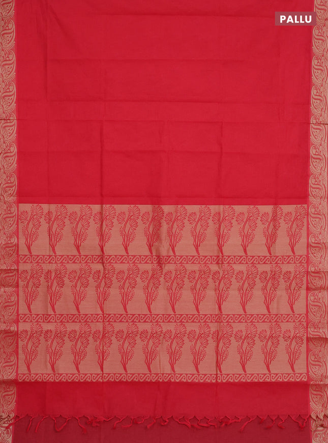 Coimbatore cotton saree red with allover self emboss and thread woven border