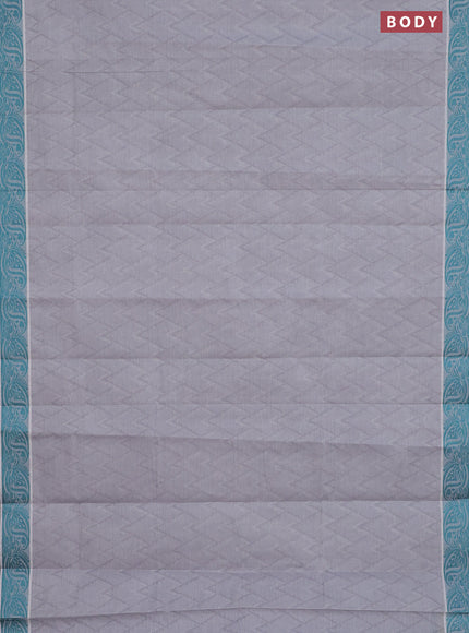 Coimbatore cotton saree grey and teal green with allover self emboss and thread woven border
