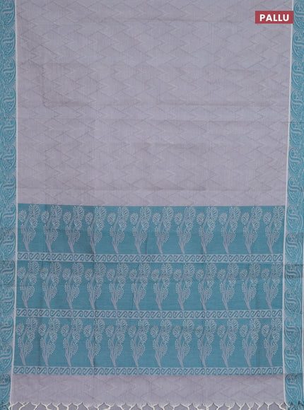 Coimbatore cotton saree grey and teal green with allover self emboss and thread woven border