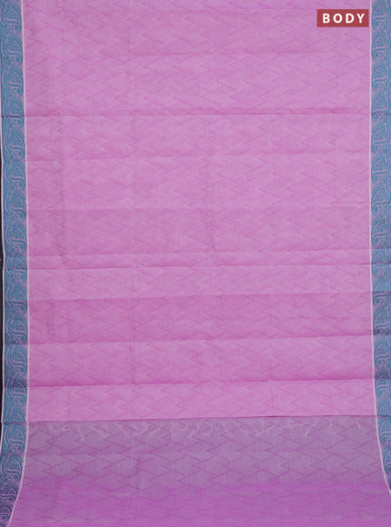 Coimbatore cotton saree lotus pink and teal green with allover self emboss and thread woven border