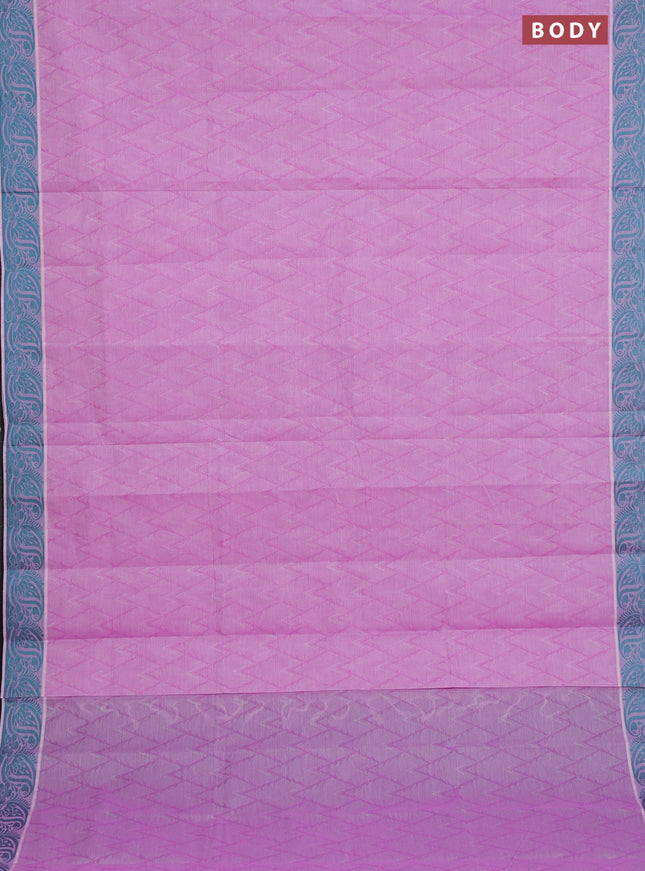 Coimbatore cotton saree lotus pink and teal green with allover self emboss and thread woven border
