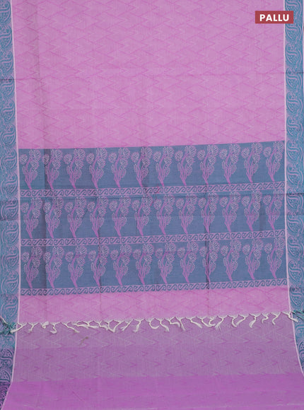 Coimbatore cotton saree lotus pink and teal green with allover self emboss and thread woven border