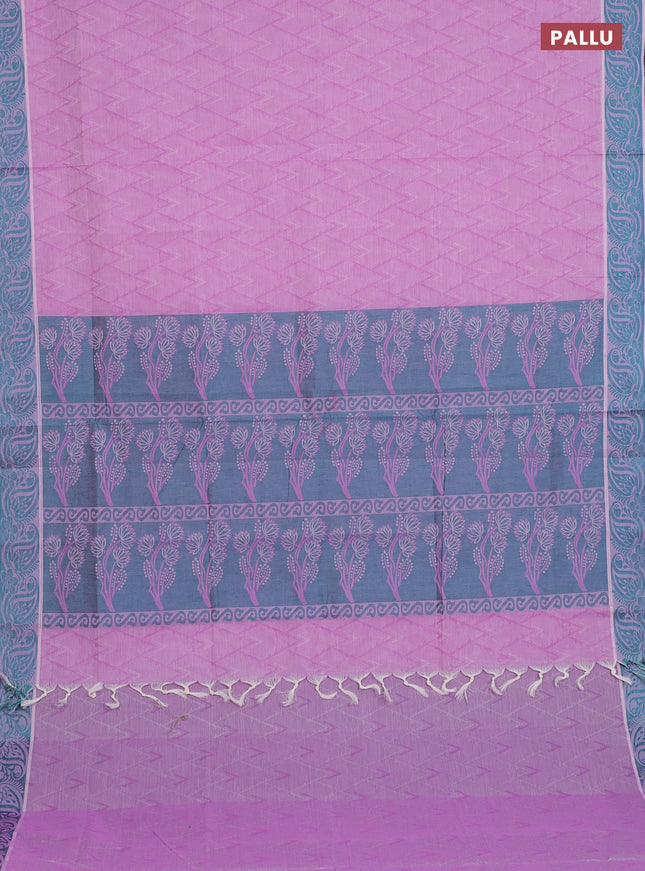Coimbatore cotton saree lotus pink and teal green with allover self emboss and thread woven border