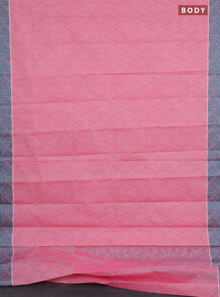 Coimbatore cotton saree peach pink and teal green with allover self emboss and thread woven border