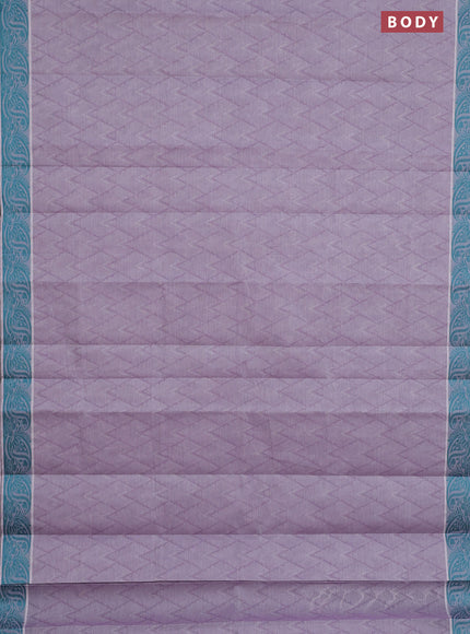 Coimbatore cotton saree pastel lavender and teal green with allover self emboss and thread woven border