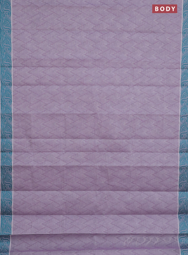 Coimbatore cotton saree pastel lavender and teal green with allover self emboss and thread woven border
