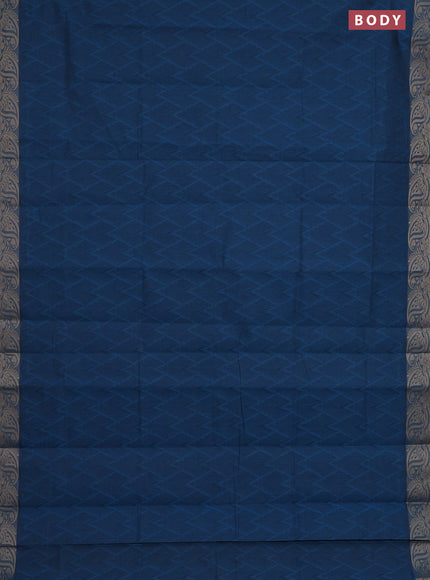 Coimbatore cotton saree peacock blue with allover self emboss and thread woven border
