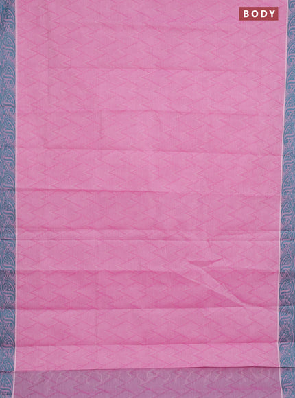 Coimbatore cotton saree light pink and teal green with allover self emboss and thread woven border
