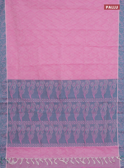 Coimbatore cotton saree light pink and teal green with allover self emboss and thread woven border