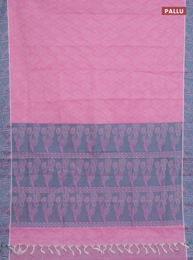 Coimbatore cotton saree light pink and teal green with allover self emboss and thread woven border