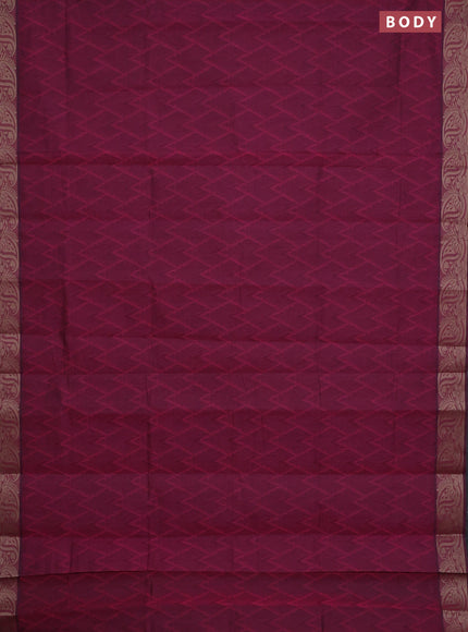 Coimbatore cotton saree dark magenta pink with allover self emboss and thread woven border