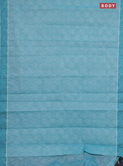 Coimbatore cotton saree teal blue with allover self emboss and thread woven border