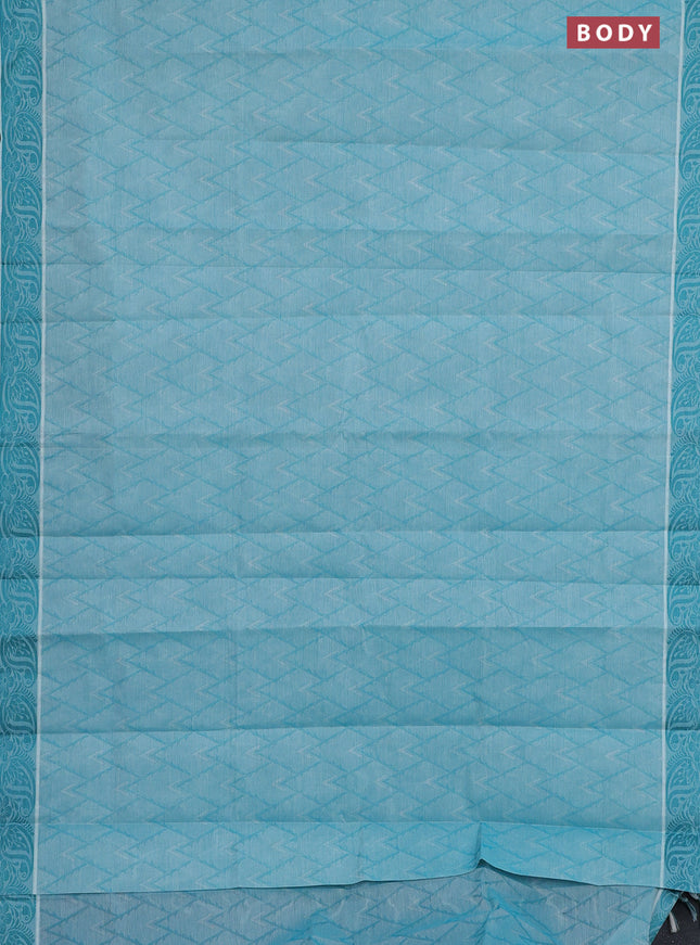 Coimbatore cotton saree teal blue with allover self emboss and thread woven border