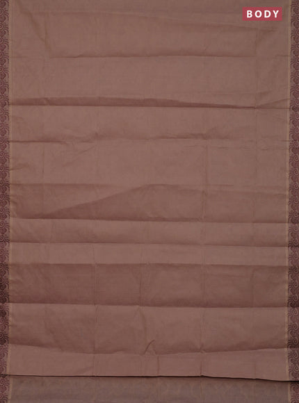 Coimbatore cotton saree pastel brown and coffee brown with allover self emboss and thread woven border