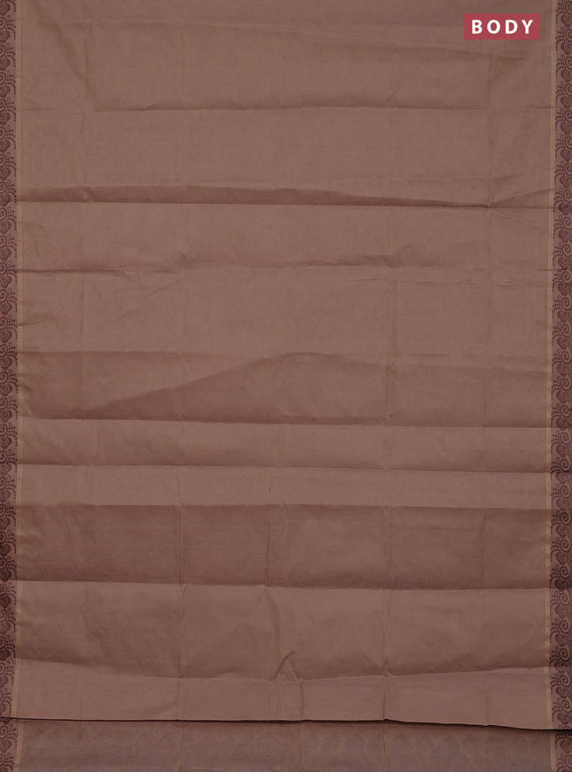 Coimbatore cotton saree pastel brown and coffee brown with allover self emboss and thread woven border