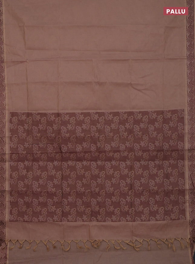 Coimbatore cotton saree pastel brown and coffee brown with allover self emboss and thread woven border