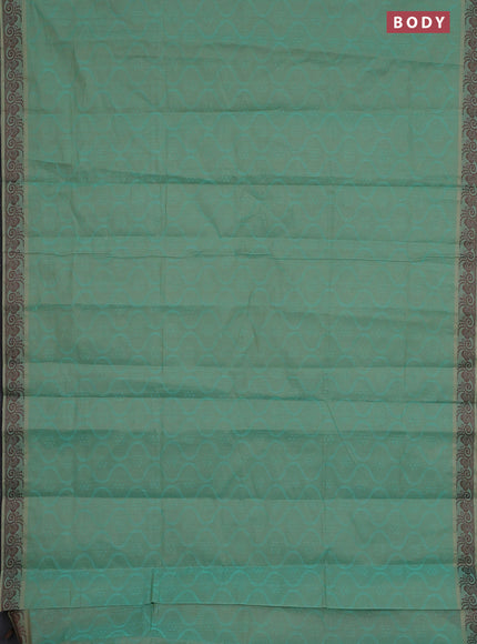 Coimbatore cotton saree dual shade of teal blue and coffee brown with allover self emboss and thread woven border