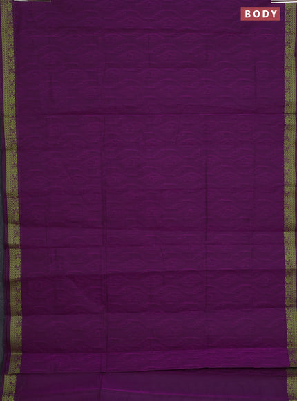 Coimbatore cotton saree purple and light green with allover self emboss and thread woven border