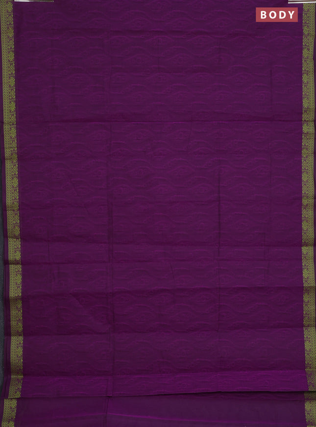 Coimbatore cotton saree purple and light green with allover self emboss and thread woven border