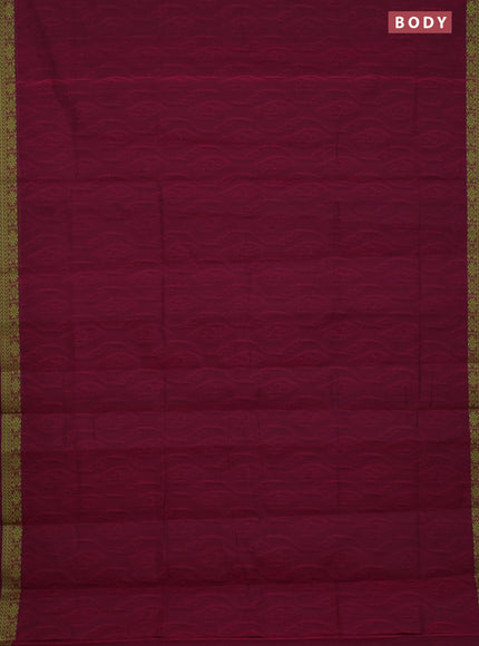 Coimbatore cotton saree magenta pink and light green with allover self emboss and thread woven border