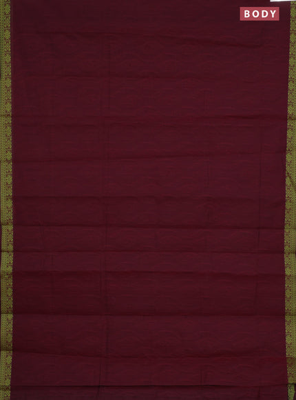 Coimbatore cotton saree maroon and light green with allover self emboss and thread woven border